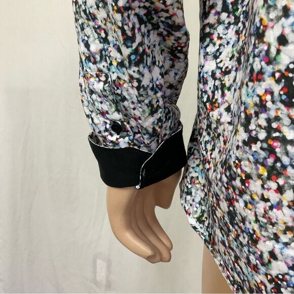 Jared Lang Colorful Print Black Folded Cuff Long Sleeve Button Down Shirt 3XL - Picture 10 of 12